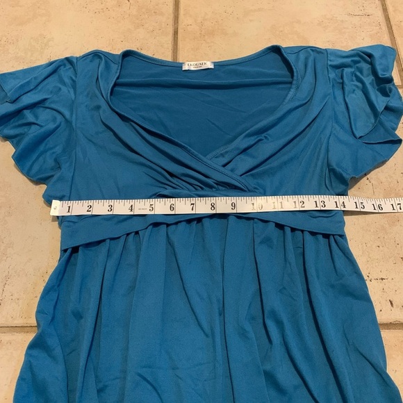 EKOUAER Teal V-Neck Ruffle Sleeve Tunic Top Size S - Picture 4 of 6